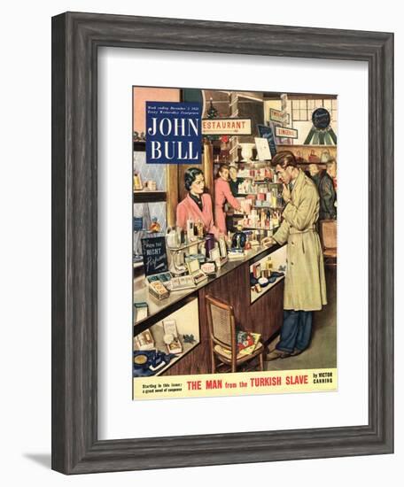 John Bull, Shopping Cosmetic Counter Make-Up Makeup Womens Magazine, UK, 1953-null-Framed Giclee Print