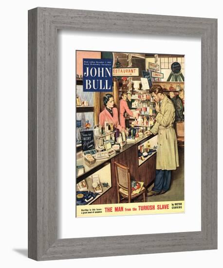 John Bull, Shopping Cosmetic Counter Make-Up Makeup Womens Magazine, UK, 1953-null-Framed Giclee Print