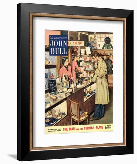 John Bull, Shopping Cosmetic Counter Make-Up Makeup Womens Magazine, UK, 1953-null-Framed Giclee Print