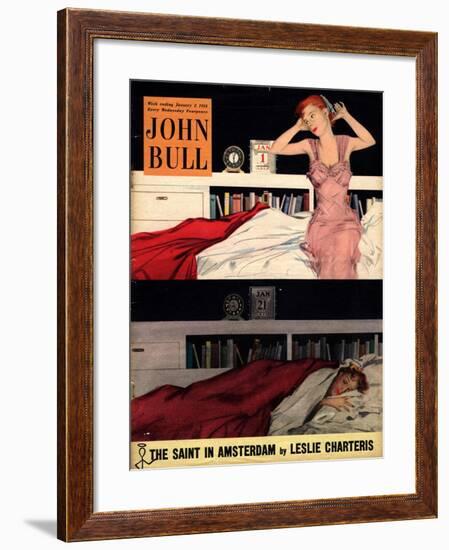 John Bull, Sleep Sleeping Beds Bedrooms Alarm Clocks New Years Resolutions Magazine, UK, 1954-null-Framed Giclee Print