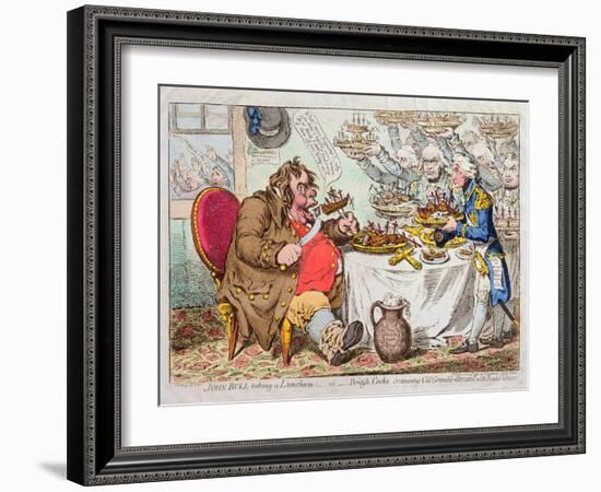 John Bull Taking a Luncheon, or British Cooks, Cramming Old Grumble-Gizzard with Bonne-Chere,…-James Gillray-Framed Giclee Print