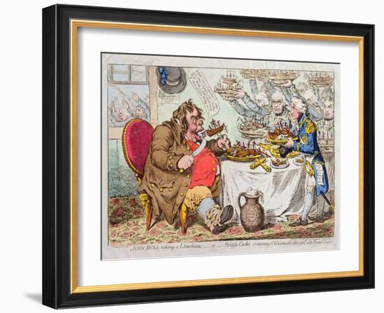 John Bull Taking a Luncheon, or British Cooks, Cramming Old Grumble-Gizzard with Bonne-Chere,…-James Gillray-Framed Giclee Print