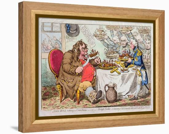 John Bull Taking a Luncheon, or British Cooks, Cramming Old Grumble-Gizzard with Bonne-Chere,…-James Gillray-Framed Premier Image Canvas