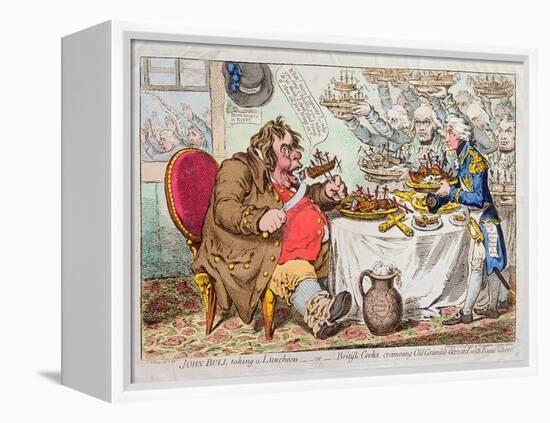 John Bull Taking a Luncheon, or British Cooks, Cramming Old Grumble-Gizzard with Bonne-Chere,…-James Gillray-Framed Premier Image Canvas