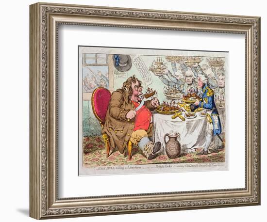 John Bull Taking a Luncheon, or British Cooks, Cramming Old Grumble-Gizzard with Bonne-Chere,…-James Gillray-Framed Giclee Print