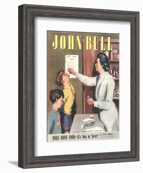 John Bull, Taking Giving Medicine Schools Nurses Matrons Magazine, UK, 1947-null-Framed Giclee Print