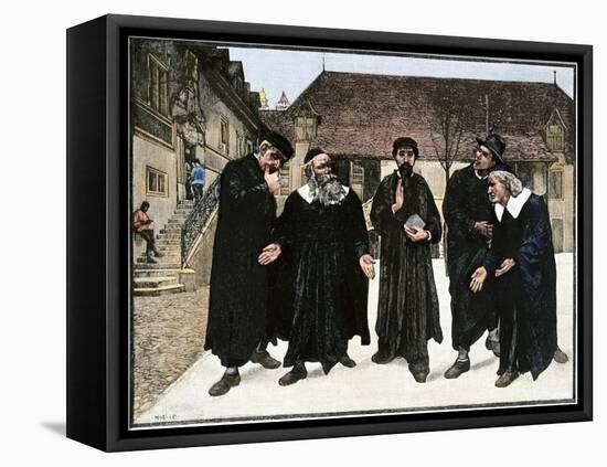 John Calvin and the Four Syndics Founding the Seminary Which Became the College of Geneva, 1559-null-Framed Premier Image Canvas