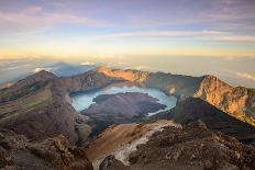 The Mt. Rinjani Crater and a Shadow Cast from the Peak at Sunrise-John Crux-Photographic Print