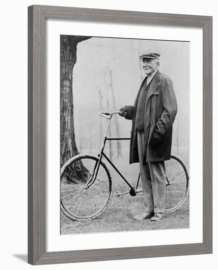 John D. Rockefeller 1939-1937 with His Bicycle after His Retirement, 1913-null-Framed Photo