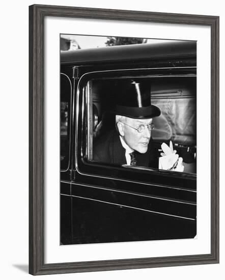 John D. Rockefeller Arriving at Garden Party to Welcome the King and Queen of England to Capital-David Scherman-Framed Premium Photographic Print