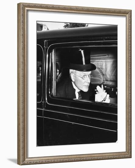 John D. Rockefeller Arriving at Garden Party to Welcome the King and Queen of England to Capital-David Scherman-Framed Premium Photographic Print