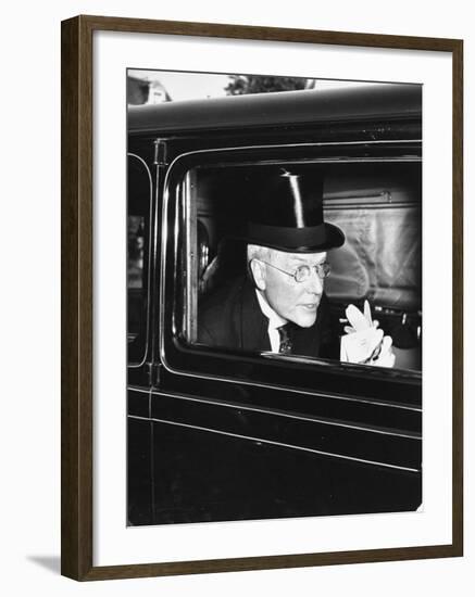 John D. Rockefeller Arriving at Garden Party to Welcome the King and Queen of England to Capital-David Scherman-Framed Premium Photographic Print