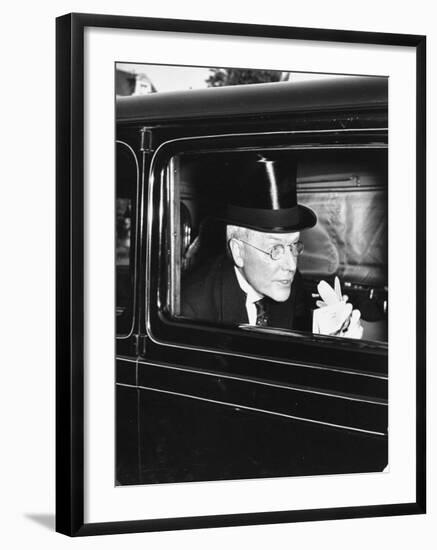 John D. Rockefeller Arriving at Garden Party to Welcome the King and Queen of England to Capital-David Scherman-Framed Premium Photographic Print