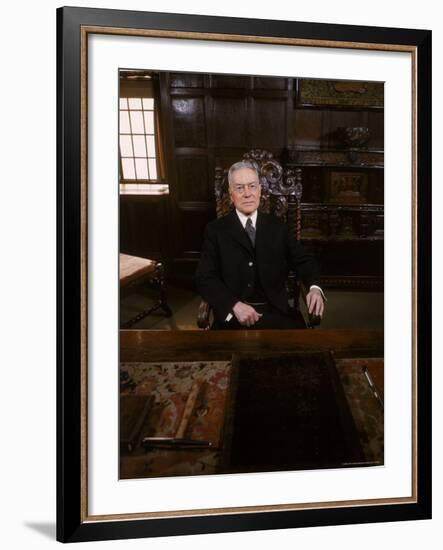 John D. Rockefeller in Office on 56th Floor of the RCA Building, Rockefeller Center New York City-Bernard Hoffman-Framed Premium Photographic Print