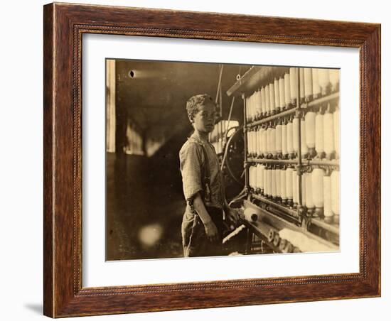 John Dempsey, 11 or 12 Years Old, Saturday Worker in the Mule-Spinning Room at Jackson Mill-Lewis Wickes Hine-Framed Photographic Print