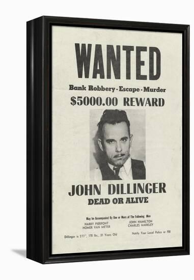 John Dillinger Wanted Poster-null-Framed Premier Image Canvas