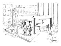 Tourist on the street looking at a sign that has a point saying "you are h? - New Yorker Cartoon-John Donohue-Premium Giclee Print