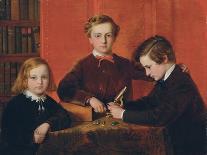 The Young Microscopists: Portrait of Frank, Harry and Arthur Izod Richards, Aged 10, 8 and 5, Playi-John Edgar Williams-Framed Premier Image Canvas