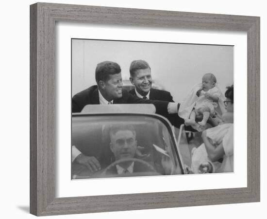 John F. Kennedy and Gov. Terry Sanford Campaigning-null-Framed Photographic Print