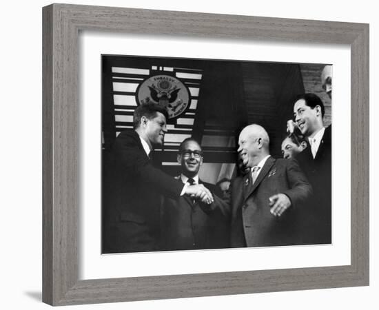 John F. Kennedy and Nikita S. Kruschev's First Meeting at Us Embassy-null-Framed Photographic Print