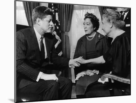 John F. Kennedy, Evelyn Seide, Helen Keller, at the White House, Washington D.C., April 8, 1961-null-Mounted Photo