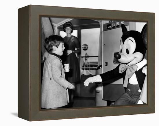 John F Kennedy Jr Shake Hands with Mickey Mouse During Visit to New York World's Fair, Apr 24, 1965-null-Framed Stretched Canvas