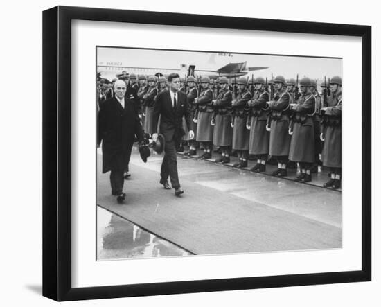 John F. Kennedy Upon Arrival for Talks with Ussr Khrushchev-null-Framed Photographic Print