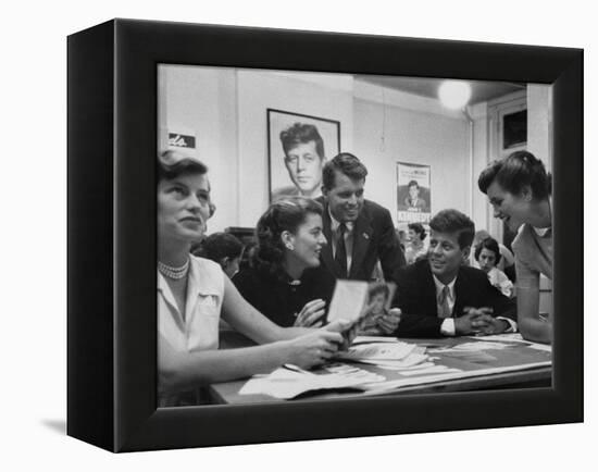 John F. Kennedy with Brother and Sisters Working on His Senate Campaign-Yale Joel-Framed Premier Image Canvas