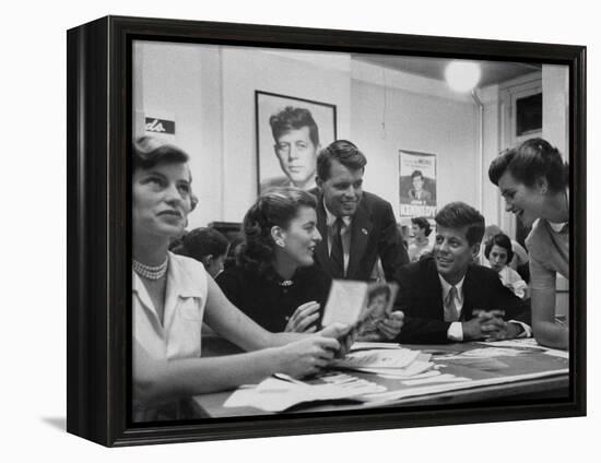 John F. Kennedy with Brother and Sisters Working on His Senate Campaign-Yale Joel-Framed Premier Image Canvas