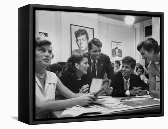 John F. Kennedy with Brother and Sisters Working on His Senate Campaign-Yale Joel-Framed Premier Image Canvas