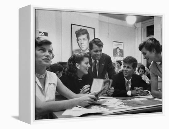 John F. Kennedy with Brother and Sisters Working on His Senate Campaign-Yale Joel-Framed Premier Image Canvas