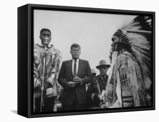 John F. Kennedy with Indians-null-Framed Premier Image Canvas