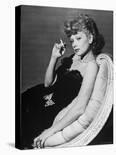 Dancer/Actress Lucille Ball in Strapless Black Lace Evening Dress, Holding Lit Cigarette on Couch-John Florea-Premier Image Canvas