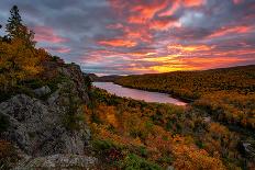 A Fiery Sunrise over Lake of the Clouds, Porcupine Mountains Sate Park. Michigan's Upper Peninsula-John McCormick-Framed Photographic Print