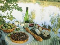 Food and Wine on a Table Beside the River Loire, France-John Miller-Photographic Print