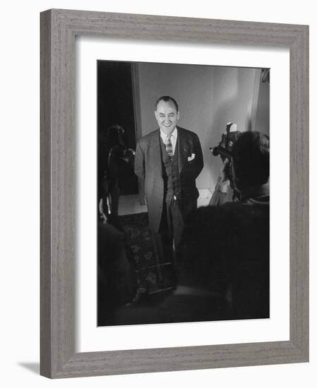 John Minor Wisdom Posing for Reporters after Visit with Dwight D. Eisenhower-Yale Joel-Framed Photographic Print