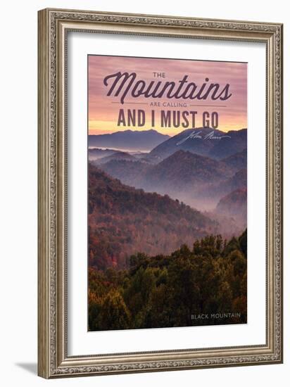 John Muir - the Mountains are Calling - Black Mountain - Sunset-Lantern Press-Framed Art Print