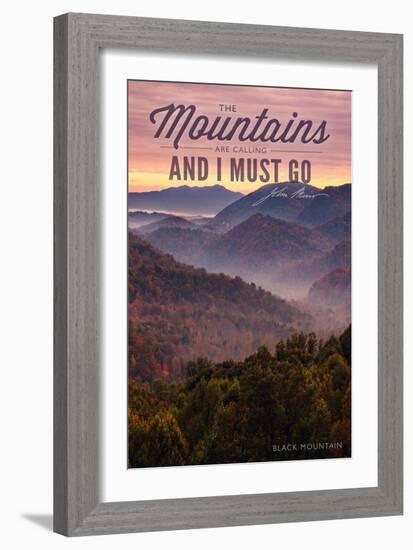 John Muir - the Mountains are Calling - Black Mountain - Sunset-Lantern Press-Framed Art Print