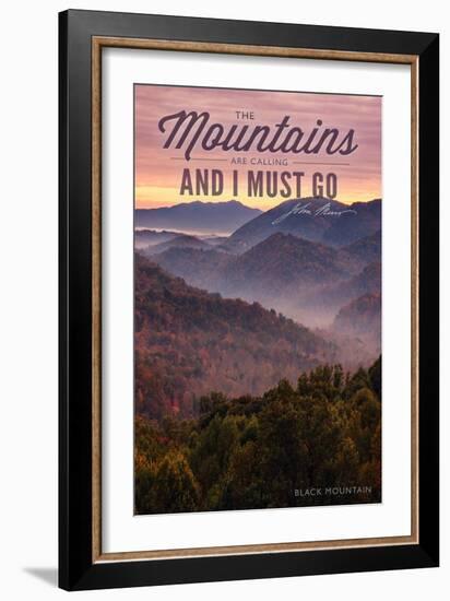 John Muir - the Mountains are Calling - Black Mountain - Sunset-Lantern Press-Framed Art Print