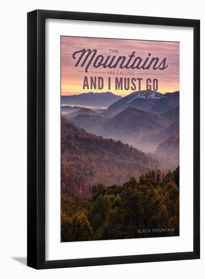 John Muir - the Mountains are Calling - Black Mountain - Sunset-Lantern Press-Framed Art Print