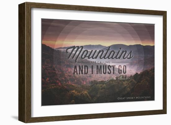 John Muir - the Mountains are Calling - Great Smoky Mountains - Sunset - Circle-Lantern Press-Framed Art Print