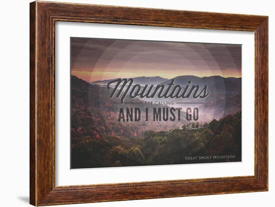 John Muir - the Mountains are Calling - Great Smoky Mountains - Sunset - Circle-Lantern Press-Framed Art Print