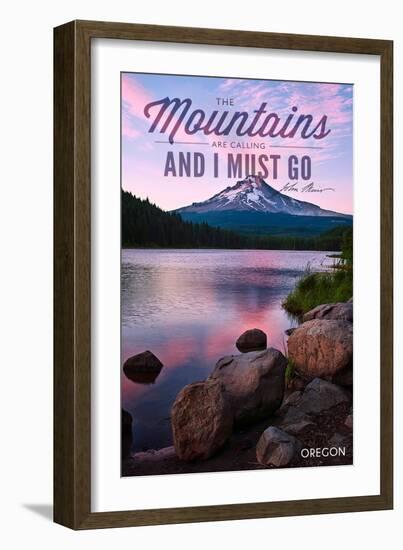 John Muir - the Mountains are Calling - Mt. Hood, Oregon - Purple Sunset and Peak-Lantern Press-Framed Art Print