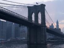 Sunset Behind the Brooklyn Bridge and Manhattan on a Humid Summer Evening-John Nordell-Framed Photographic Print