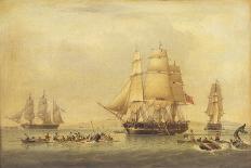 H.M.S. Queen Sailing out of Portsmouth Harbour-John Of Hull Ward-Framed Giclee Print