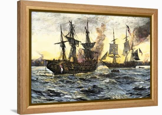 John Paul Jones in Command of the Ranger in Battle with the British Ship Drake-null-Framed Premier Image Canvas