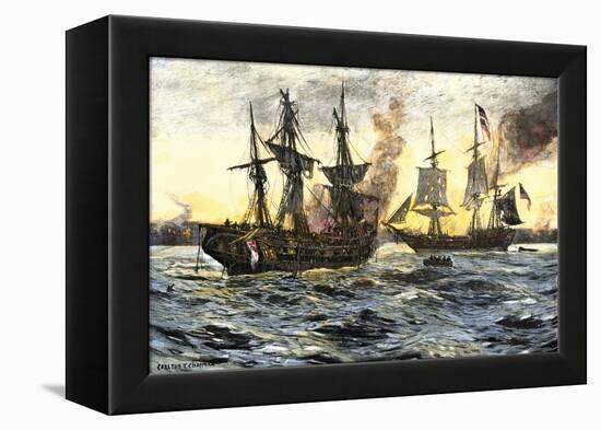 John Paul Jones in Command of the Ranger in Battle with the British Ship Drake-null-Framed Premier Image Canvas