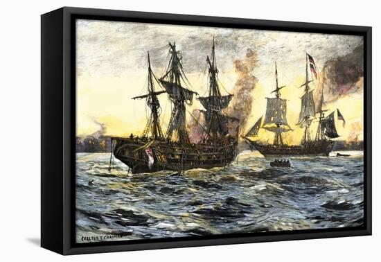 John Paul Jones in Command of the Ranger in Battle with the British Ship Drake-null-Framed Premier Image Canvas