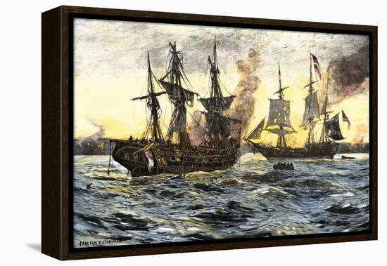 John Paul Jones in Command of the Ranger in Battle with the British Ship Drake-null-Framed Premier Image Canvas