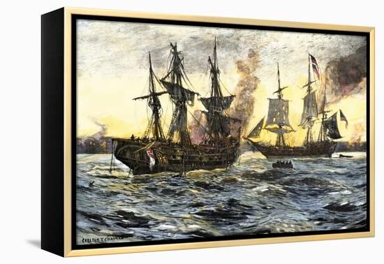 John Paul Jones in Command of the Ranger in Battle with the British Ship Drake-null-Framed Premier Image Canvas